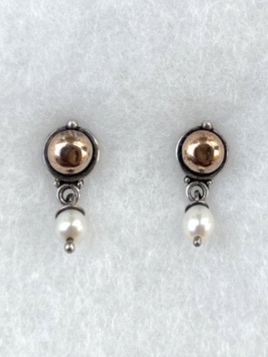 Jewelry - Dainty Pearl Sterling and Copper Drop Earrings